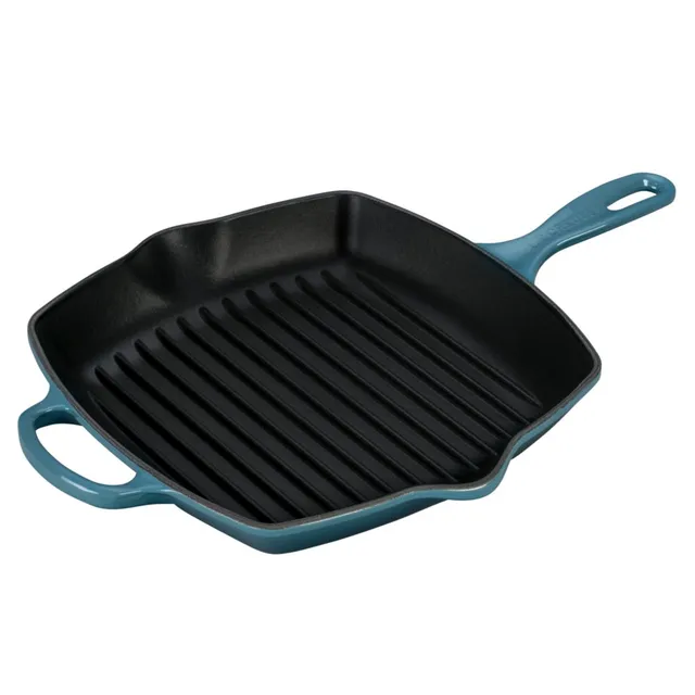 le-creuset-cast-iron-signature-square-skillet-grill-10-25-marine-blue image 1