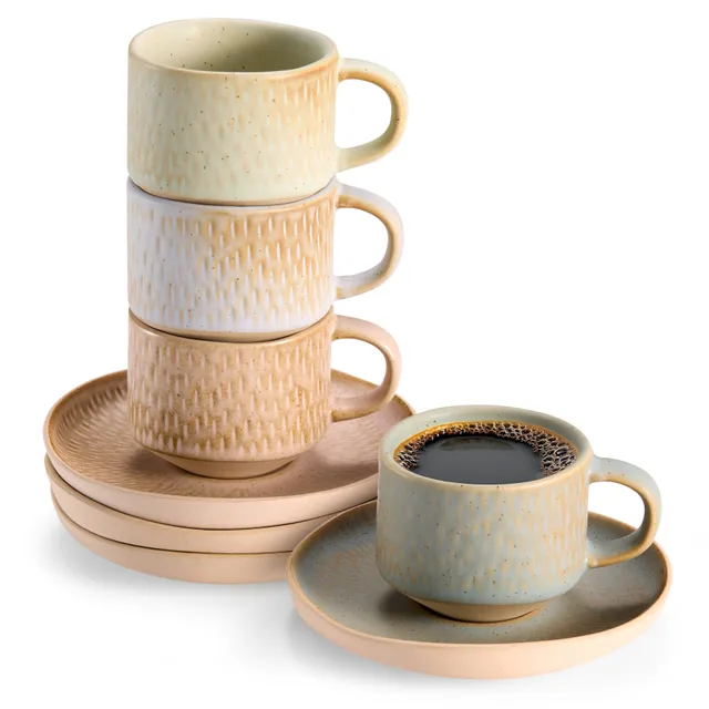 kook-espresso-mug-and-saucer-set-set-of-4-neutral-multicolor-2-7-oz-5-5-oz image 1