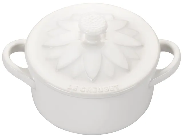 le-creuset-stoneware-mini-round-cocotte-with-flower-lid-8oz-white image 1