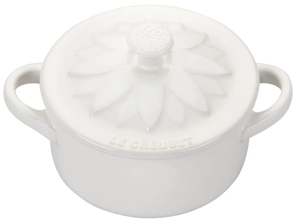 le-creuset-stoneware-mini-round-cocotte-with-flower-lid-8oz-white image 1