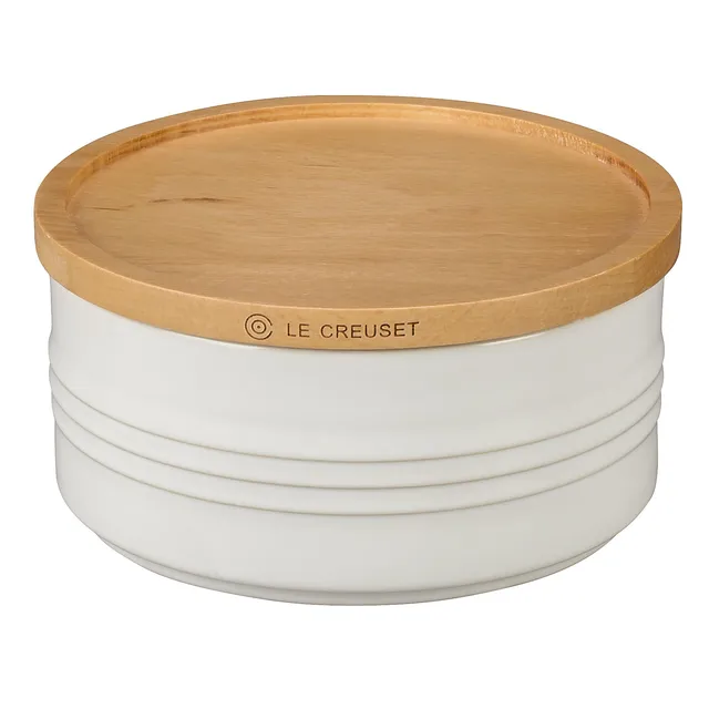 le-creuset-stoneware-canister-with-wood-lid-23-oz-5-5-diameter-white image 1