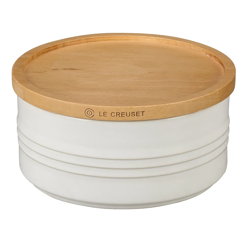 le-creuset-stoneware-canister-with-wood-lid-23-oz-5-5-diameter-white image 1