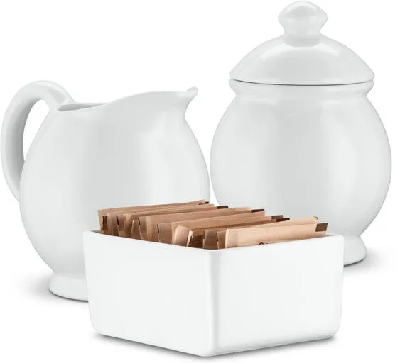 kook-classic-white-ceramic-sugar-creamer-set-3-piece-with-packet-jar image 1