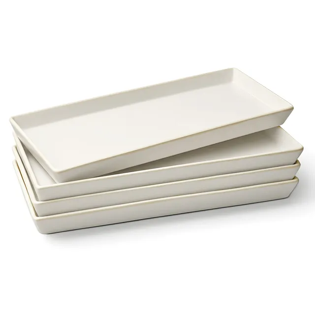 kook-ceramic-rectangular-serving-trays-set-of-4-11-inch-stoneware-platters-white image 1