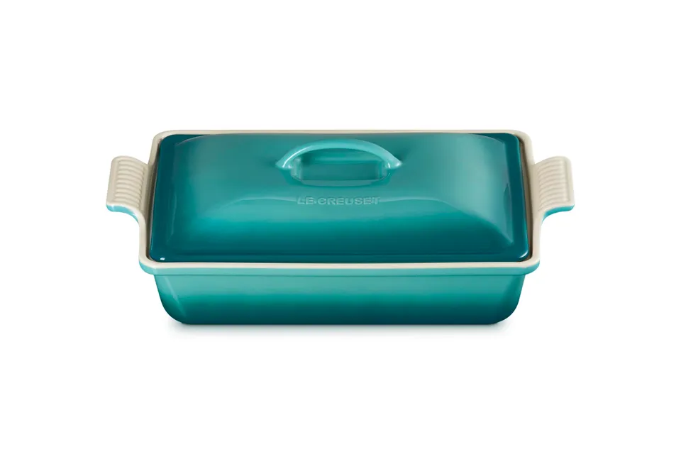 le-creuset-stoneware-heritage-covered-rectangular-casserole-4-qt-12-x-9-riviera image 1