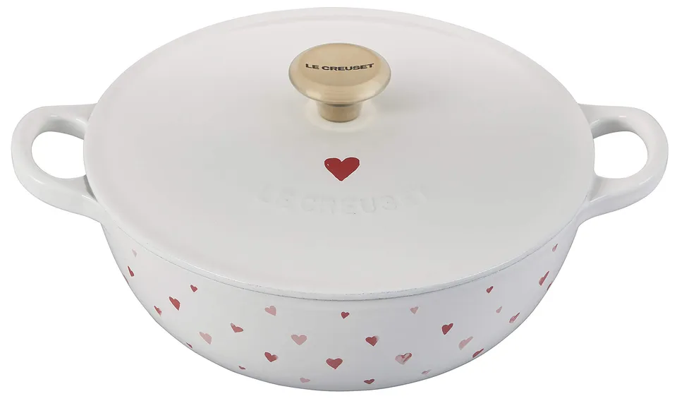 le-creuset-l-amour-enameled-cast-iron-soup-pot-2-75-qt-white-with-heart-applique image 1