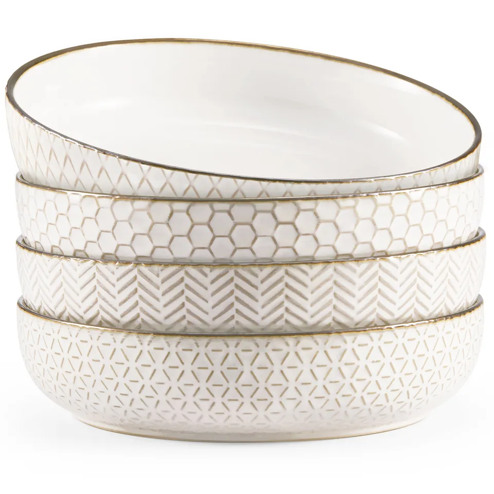 kook-ceramic-pasta-bowls-40-oz-set-of-4-cream-copper-narbonne-collection image 1