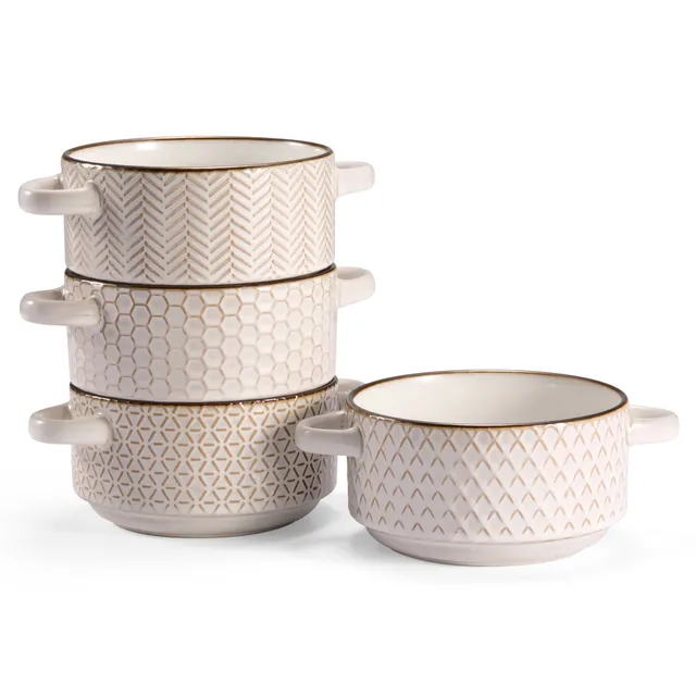 kook-ceramic-soup-bowls-with-handles-26-5-oz-set-of-4-cream-copper-narbonne-coll image 1