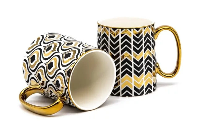 kook-black-and-gold-fez-coffee-mugs-15-oz-set-of-2-fine-china image 1