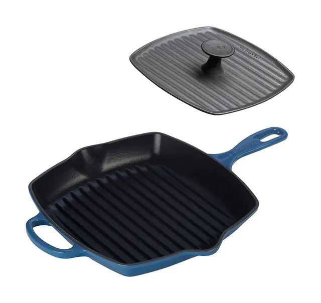 le-creuset-signature-square-skillet-grill-and-panini-press-set-10-25-marseille image 1