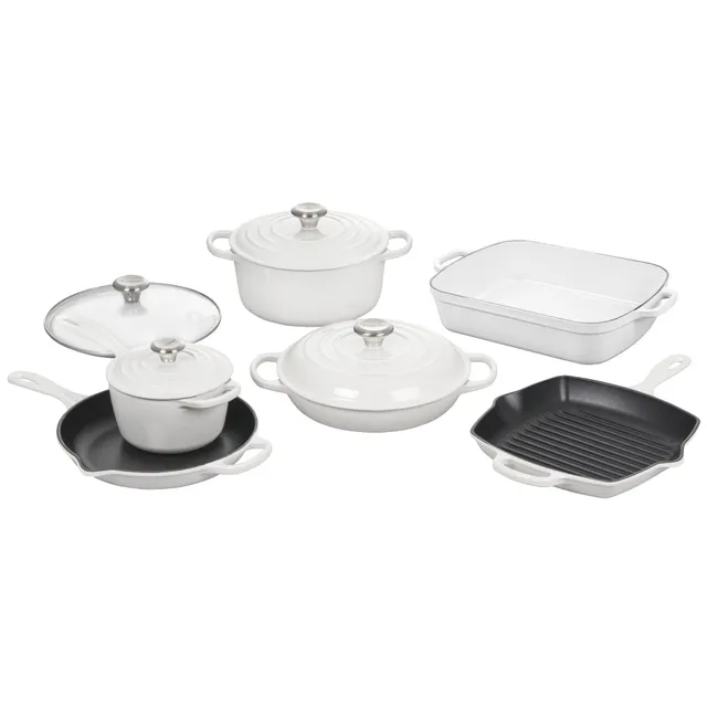 le-creuset-signature-enameled-cast-iron-cookware-set-10-piece-white image 1