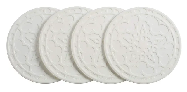 le-creuset-silicone-french-coasters-set-of-4-4-inch-diameter-white image 1