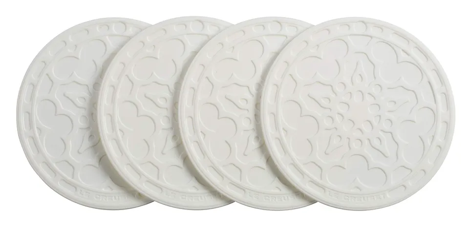 le-creuset-silicone-french-coasters-set-of-4-4-inch-diameter-white image 1