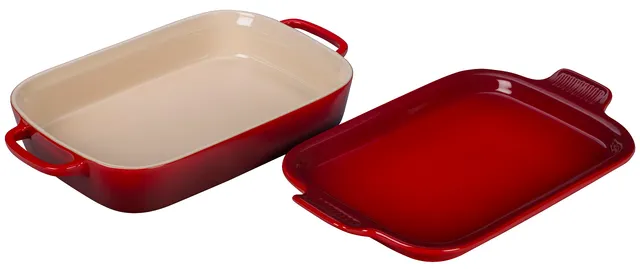 le-creuset-stoneware-rectangular-dish-with-platter-lid-14-3-4-x-9-cerise image 1