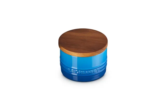 le-creuset-stoneware-signature-small-salt-cellar-and-storage-canister-with-wood- image 1
