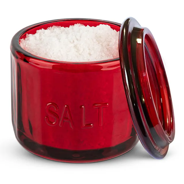 kook-round-glass-salt-cellar-with-lid-10-oz-embossed-design image 1