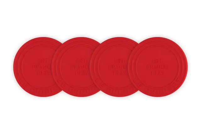 le-creuset-silicone-coasters-est-1925-set-of-4-cerise image 1