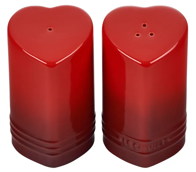 le-creuset-stoneware-heart-shaped-salt-pepper-shakers-set-4-oz-each-cerise image 1