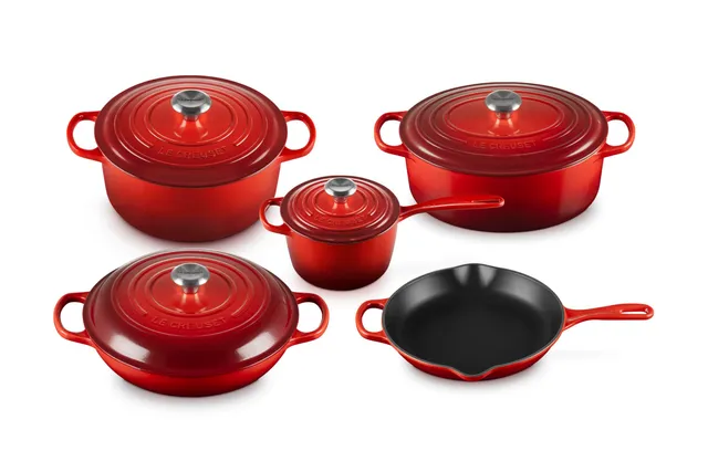 le-creuset-enameled-cast-iron-signature-9-piece-cookware-set-in-cerise image 1