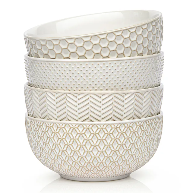 kook-narbonne-collection-soup-bowls-24-oz-set-of-4-ivory-stoneware-with-geometri image 1