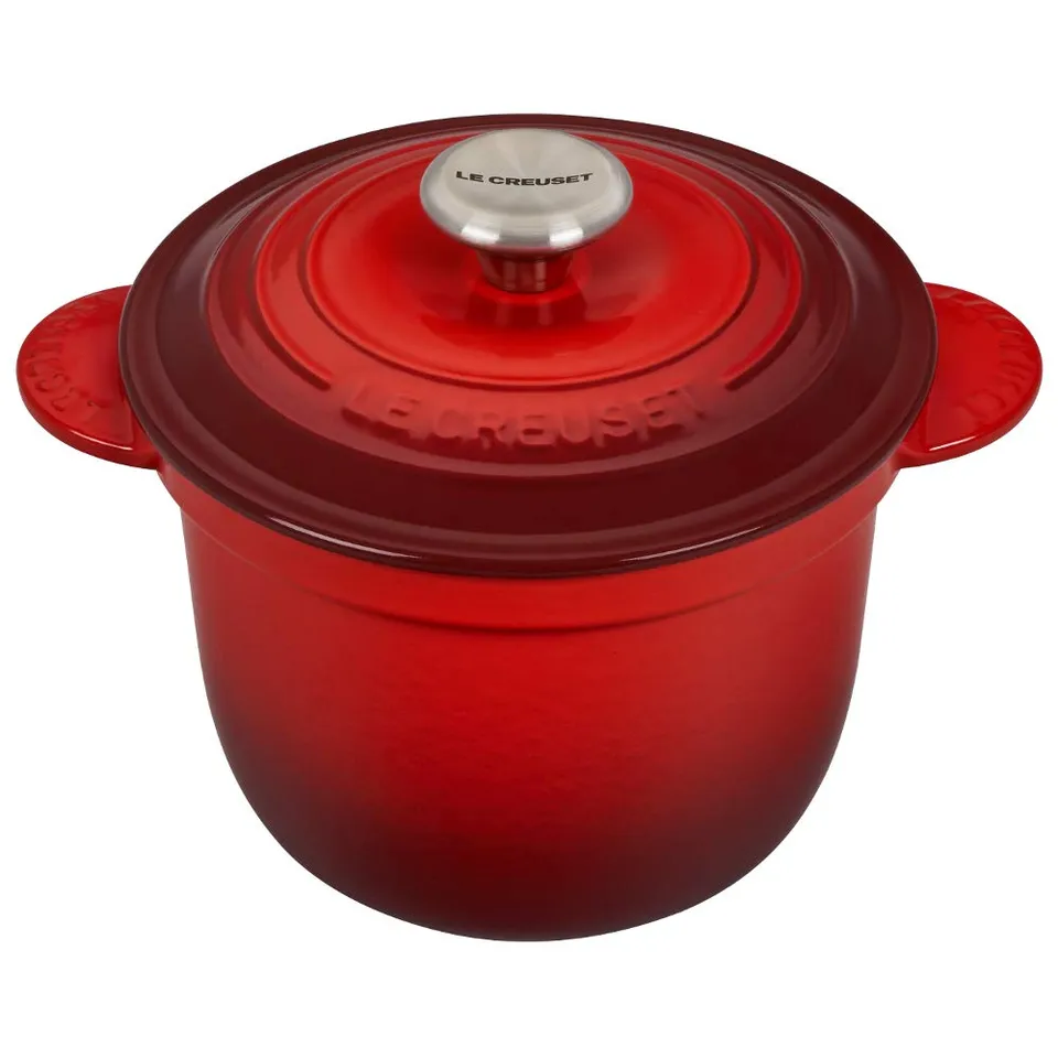 le-creuset-enameled-cast-iron-rice-pot-with-lid-stoneware-insert-2-25-qt-cerise image 1