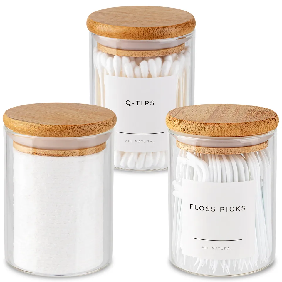 kook-mini-glass-apothecary-jars-with-bamboo-lids-set-of-3-10-oz-each image 1