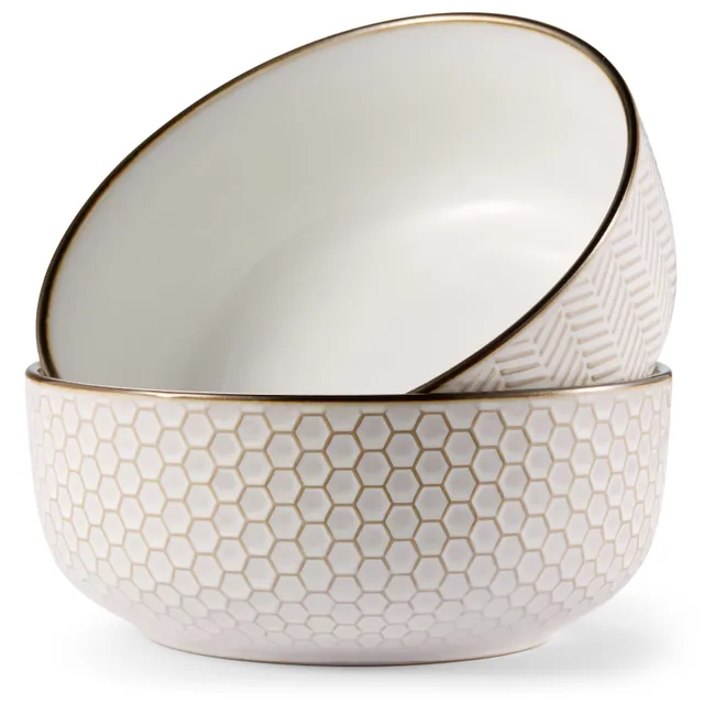 kook-narbonne-salad-bowls-set-of-2-cream-stoneware-with-copper-accents image 1