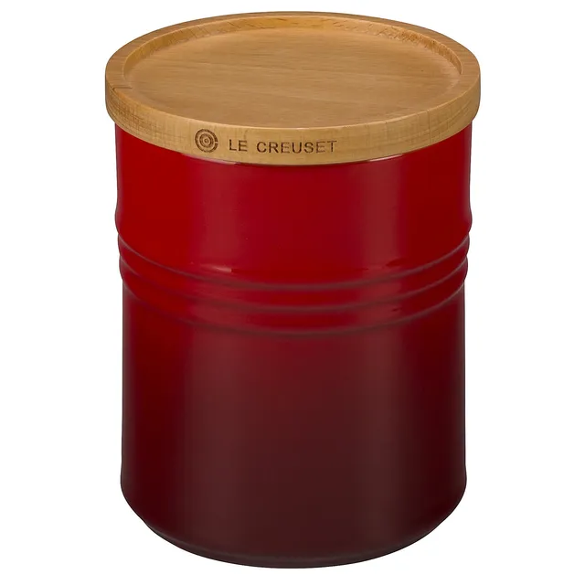 le-creuset-stoneware-canister-with-wood-lid-2-5-qt-cerise image 1