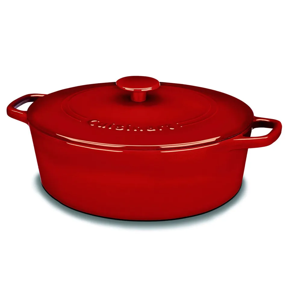 cuisinart-chef-s-classic-enameled-cast-iron-oval-covered-casserole-cardinal-red- image 1