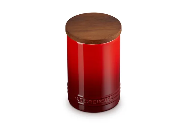 le-creuset-stoneware-signature-large-salt-cellar-and-storage-canister-with-wood- image 1