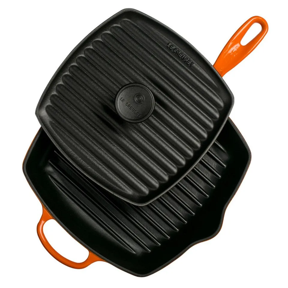 le-creuset-cast-iron-panini-press-and-signature-square-skillet-grill-set-10-1-4- image 1