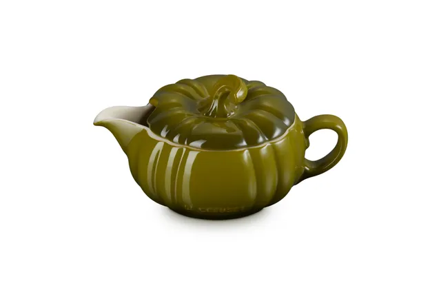 le-creuset-stoneware-pumpkin-gravy-boat-with-lid-14-oz-olive image 1