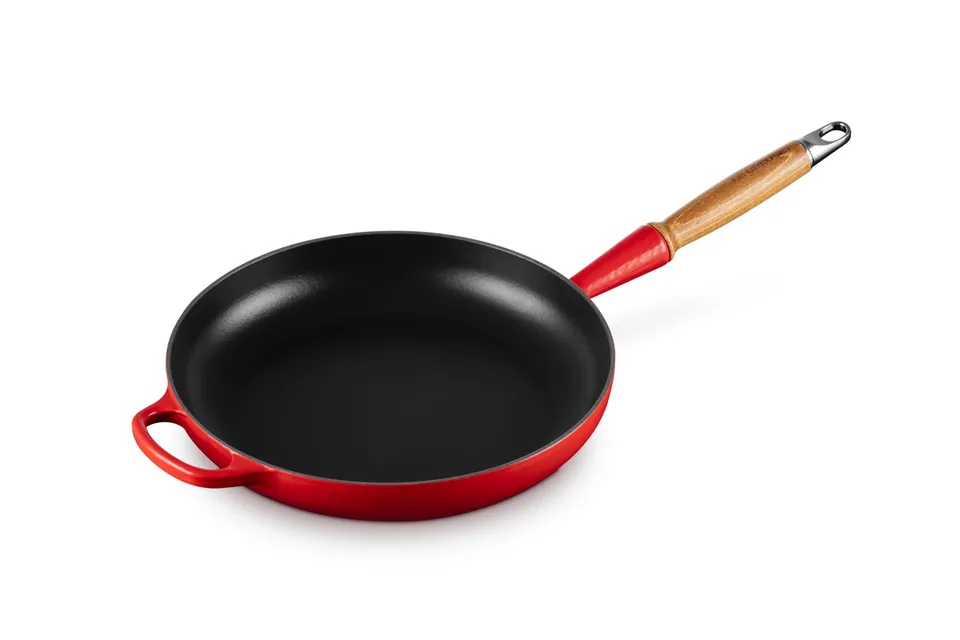 le-creuset-enameled-cast-iron-alpine-wood-handle-fry-pan-10-25-cerise image 1