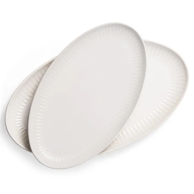 kook-tidal-collection-serving-dishes-powder-white-oval-shape-ribbed-rim-set-of-2 image 1