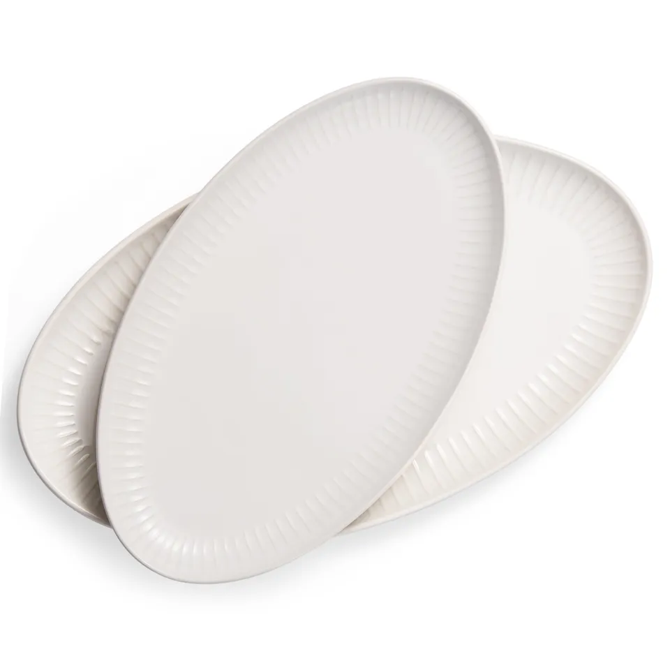 kook-tidal-collection-serving-dishes-powder-white-oval-shape-ribbed-rim-set-of-2 image 1