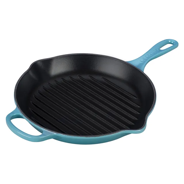 le-creuset-signature-cast-iron-round-skillet-grill-10-1-4-inch-caribbean image 1