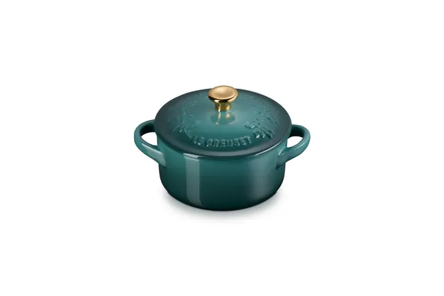 le-creuset-stoneware-holly-collection-mini-round-cocotte-8-oz-artichaut-with-gol image 1