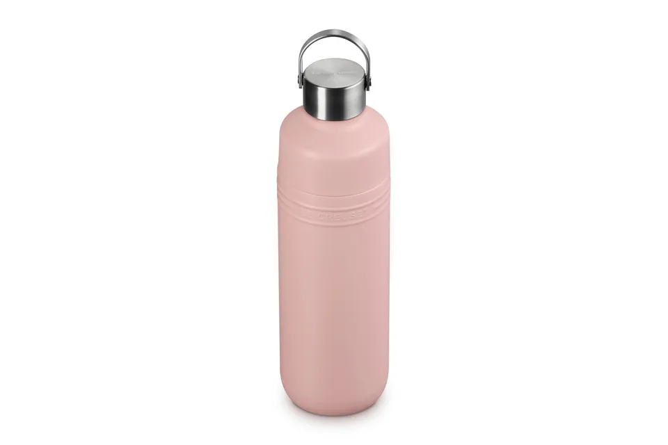 le-creuset-stainless-steel-on-the-go-water-bottle-33-oz-shell-pink-double-wall-v image 1