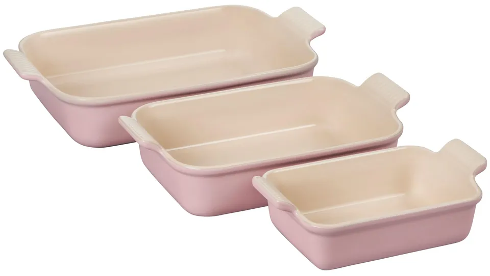 le-creuset-stoneware-heritage-3-piece-rectangular-baking-dish-set-chiffon-pink image 1