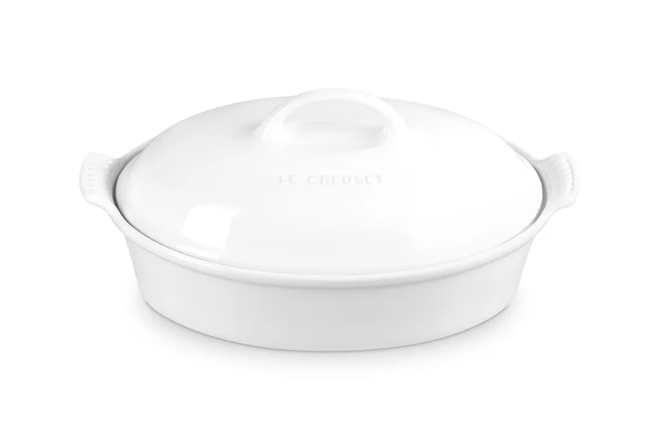 le-creuset-stoneware-heritage-covered-oval-casserole-4-qt-14-white image 1