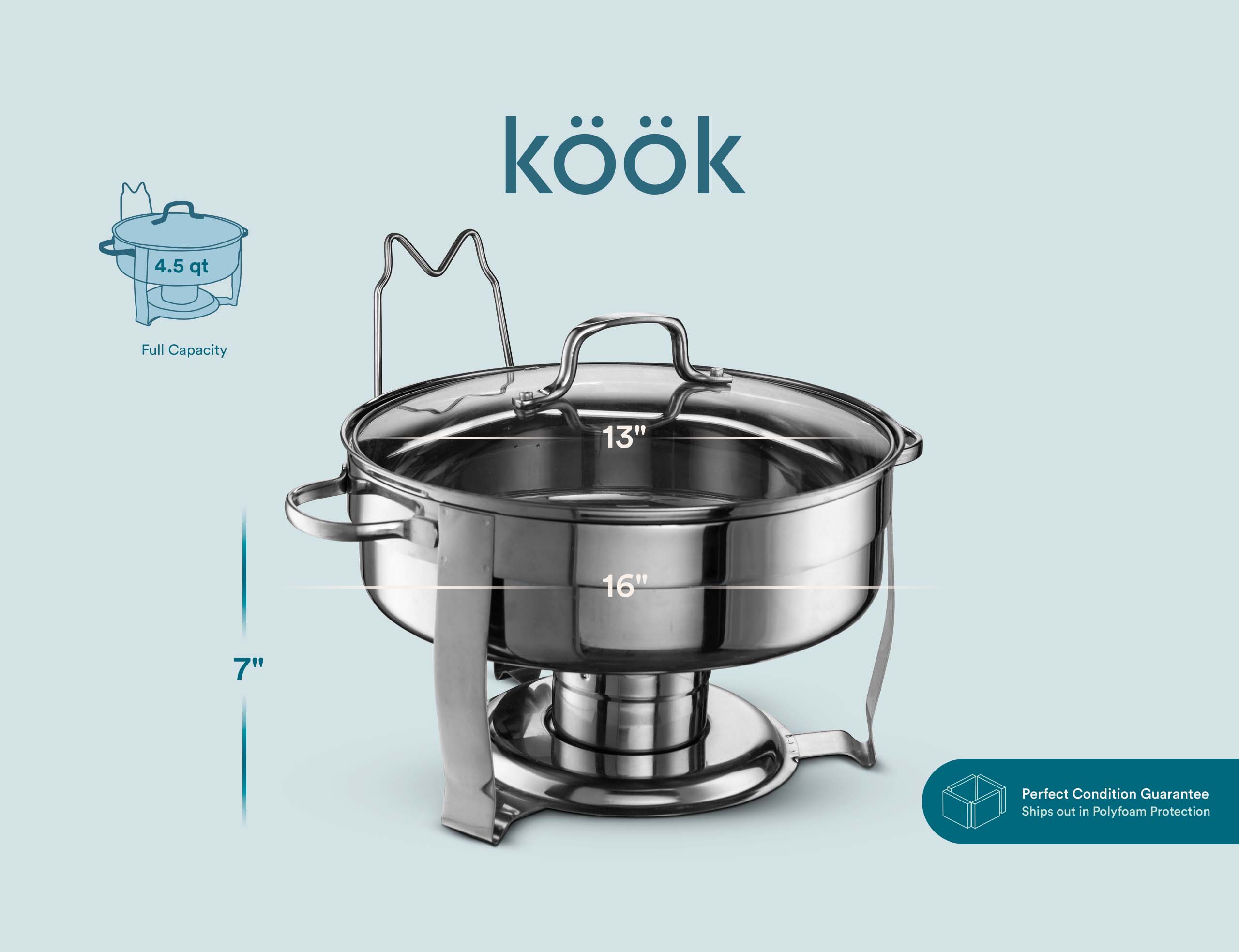 kook-stainless-steel-chafing-dish-4-5-qt-buffet-serving-warmer-with-glass-lid image 8