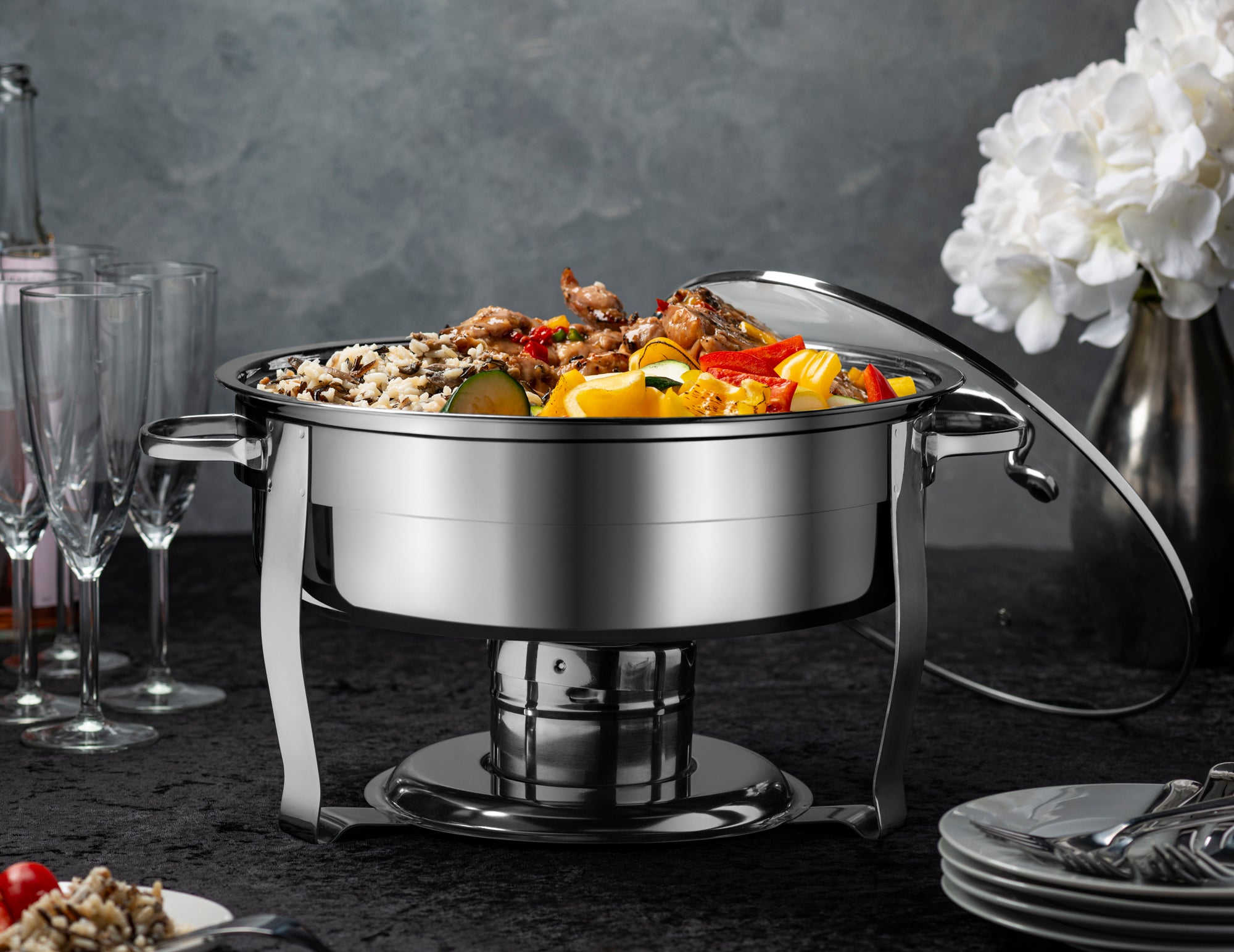 kook-stainless-steel-chafing-dish-4-5-qt-buffet-serving-warmer-with-glass-lid image 3