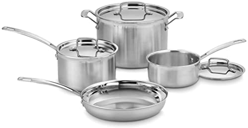 cuisinart-multiclad-pro-triple-ply-7-piece-cookware-set-includes-saucepans-stock image 5