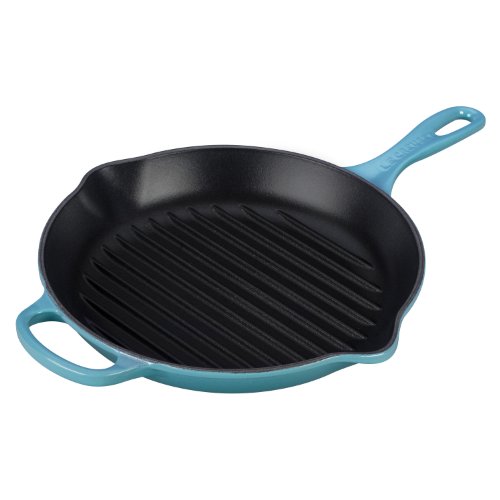 le-creuset-signature-cast-iron-round-skillet-grill-10-1-4-inch-caribbean image 2