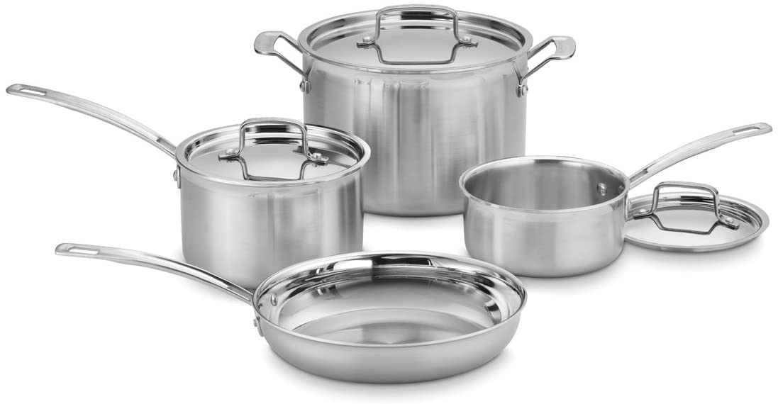 cuisinart-multiclad-pro-triple-ply-7-piece-cookware-set-includes-saucepans-stock image 1