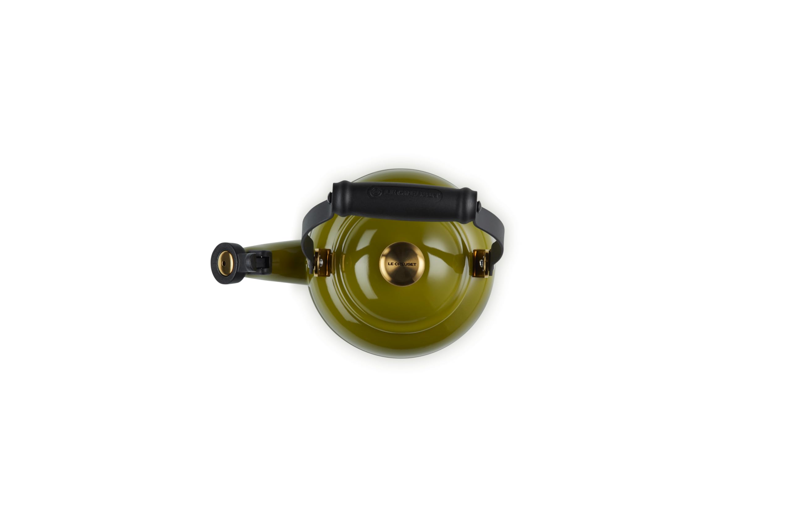 le-creuset-enamel-on-steel-demi-tea-kettle-1-25-qt-olive-whistling image 2