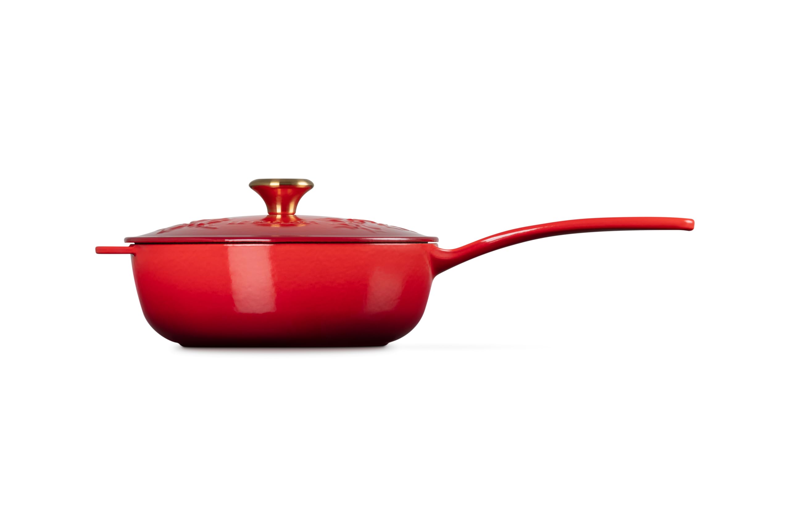 le-creuset-enameled-cast-iron-holly-collection-saucier-2-25-qt-cerise-with-gold- image 4
