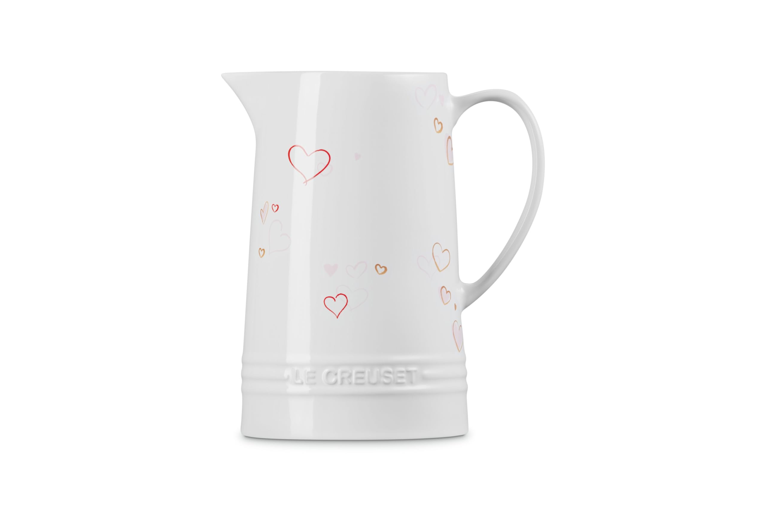 le-creuset-mon-coeur-collection-stoneware-signature-pitcher-1-6-qt-white-with-he image 2