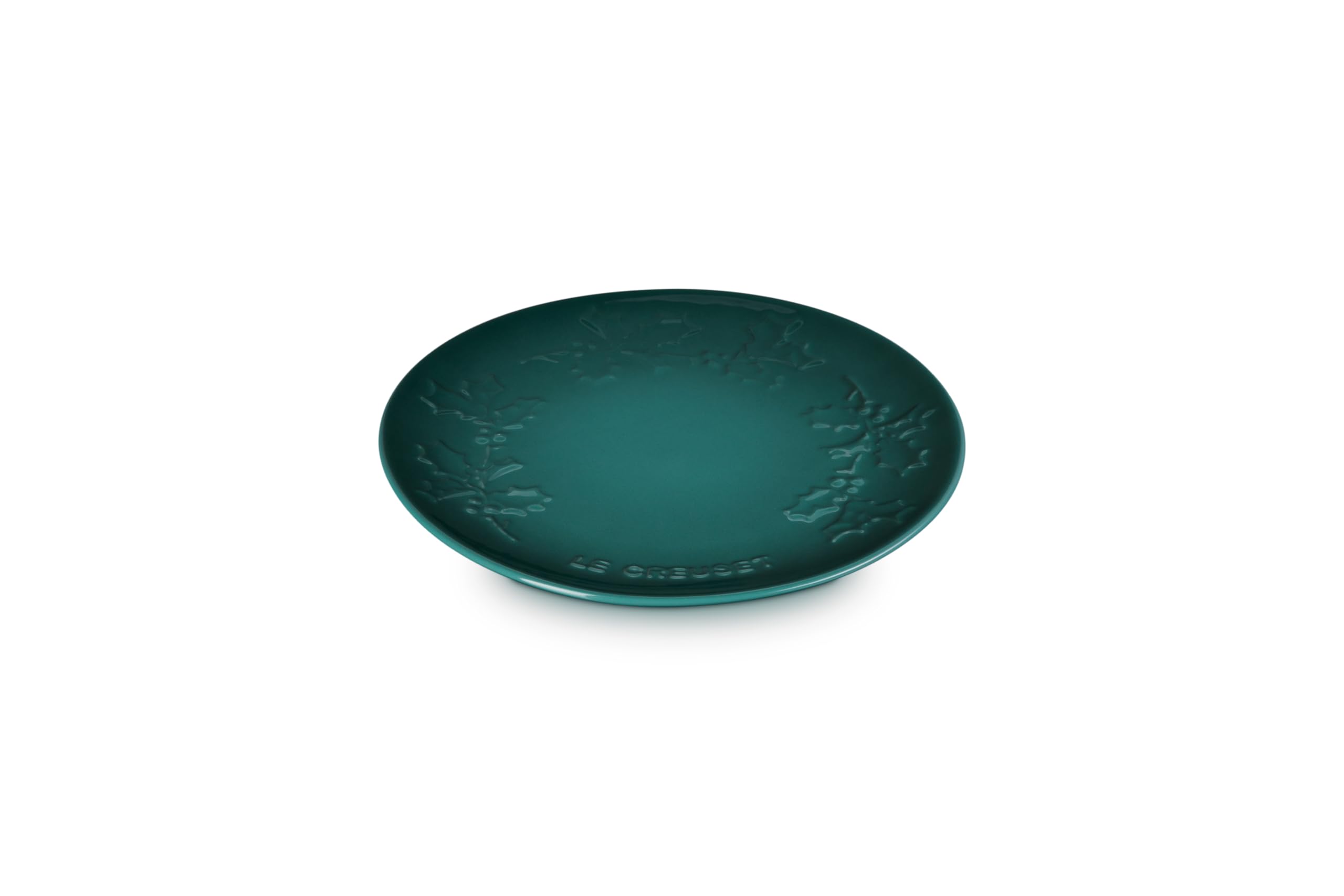 le-creuset-stoneware-holly-collection-dessert-plate-7-artichaut-green-festive-st image 1