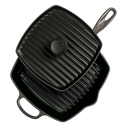 le-creuset-cast-iron-panini-press-and-signature-square-skillet-grill-set-oyster- image 3